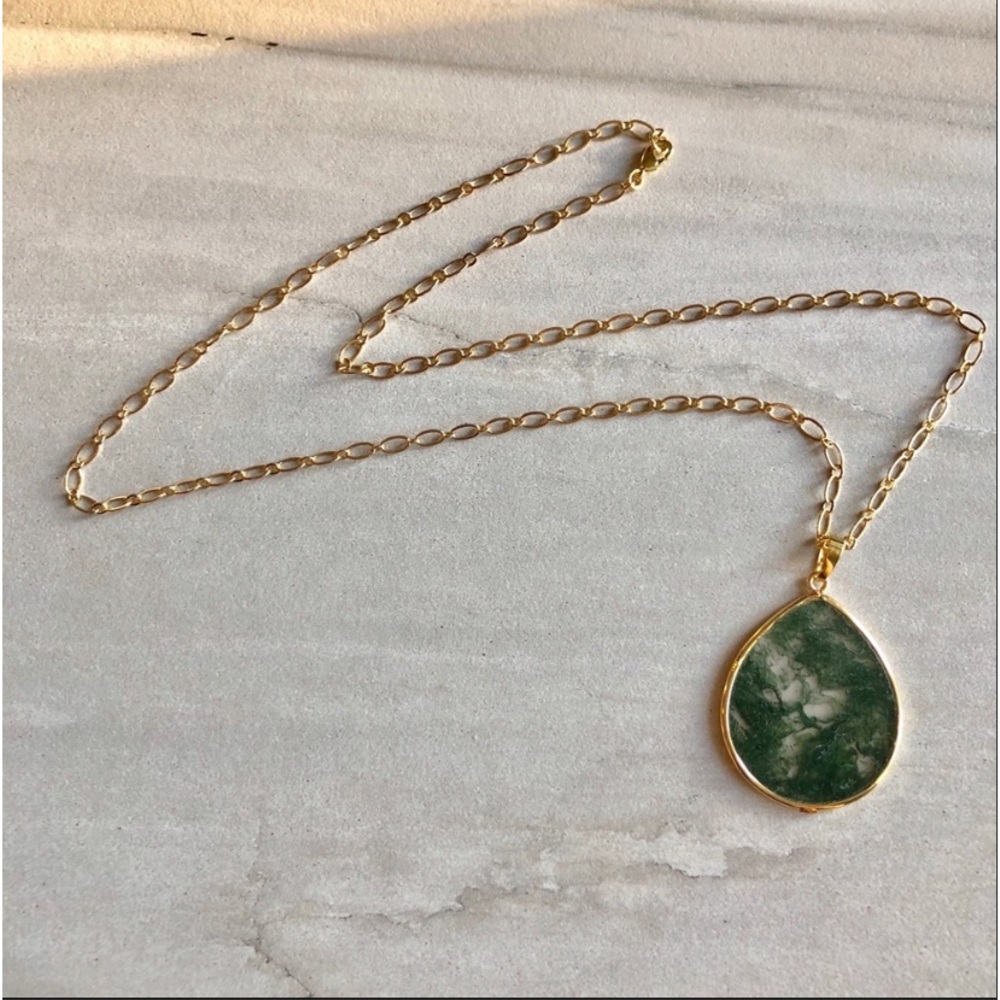 22k Gold Moss Agate Boho Necklace
